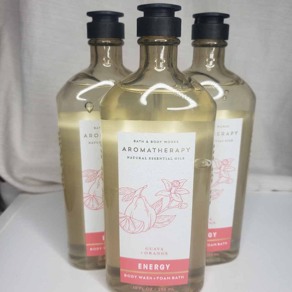 BBW AROMATHERAPY ENERGY GUAVA ORANGE SHOWER GEL X3
